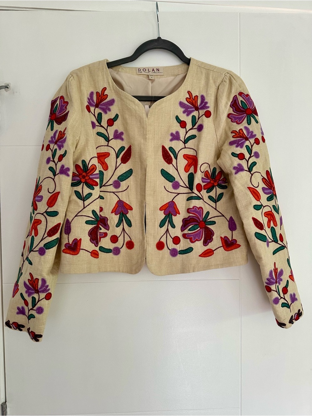 Anthropologie DOLAN Cream Linen Floral Cropped Jacket - Picture 5 of 8